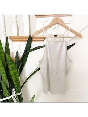 ALCOTT Silver sleeveless ribbed metallic blouse S